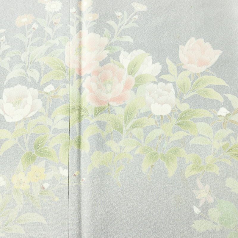 訪問着 縮緬 正絹 花柄 袷仕立て 身丈154cm 裄丈68cm フォーマル 着物 青・紺_画像6