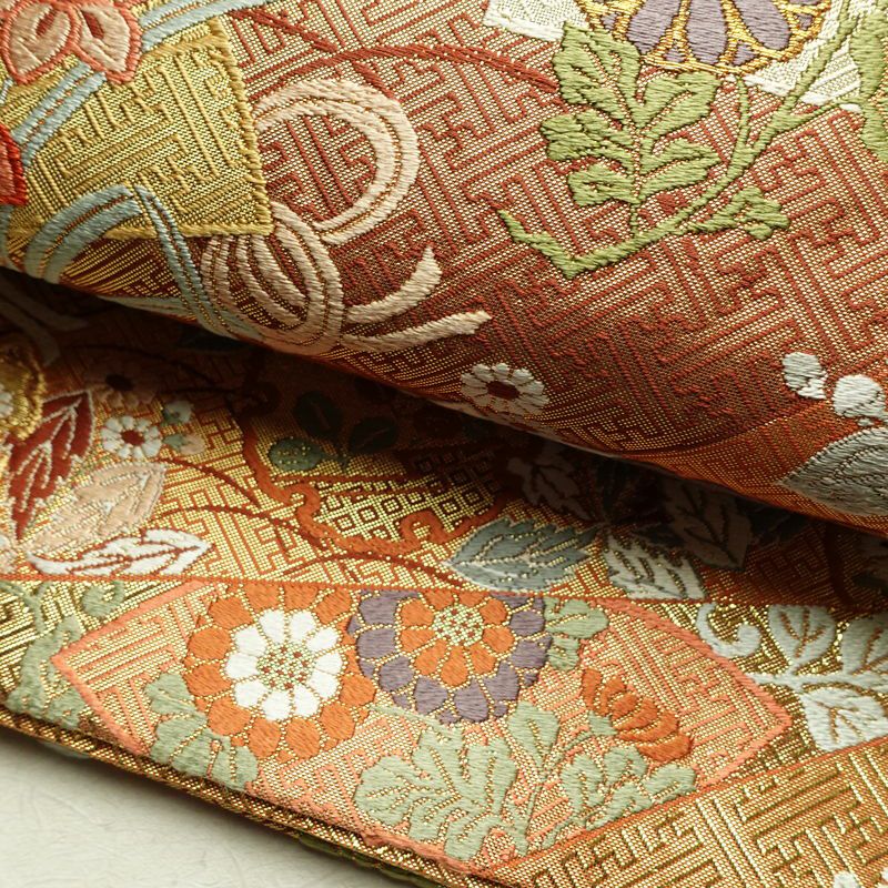 袋帯 六通柄 フォーマル用 正絹 古典柄 箔 金糸 帯 雪輪 紗綾形 金・銀_画像8