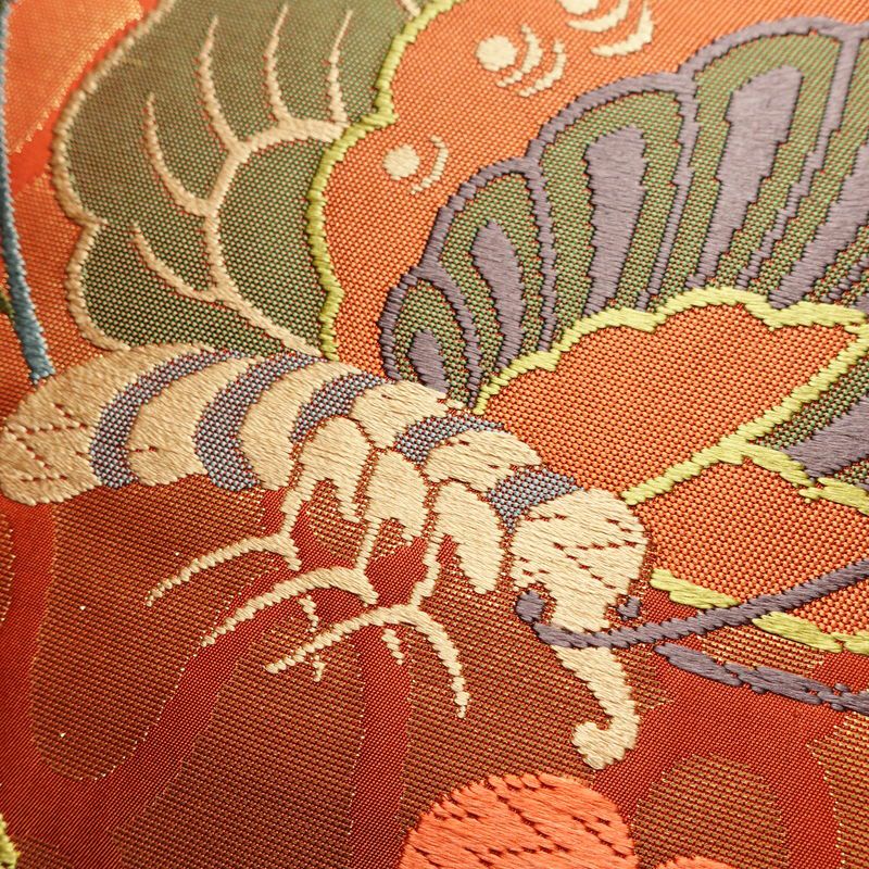 袋帯 六通柄 フォーマル用 正絹 蝶・昆虫柄 箔 刺繍 帯 橙_画像3