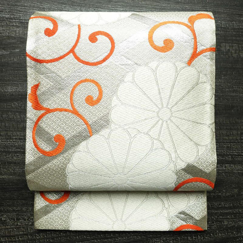 袋帯 六通柄 良品 フォーマル用 正絹 古典柄 箔 帯 菊 金・銀_画像1