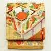 袋帯 王朝絵巻紋 六通柄 フォーマル用 正絹 古典柄 箔 金糸 銀糸 帯 橙_画像1