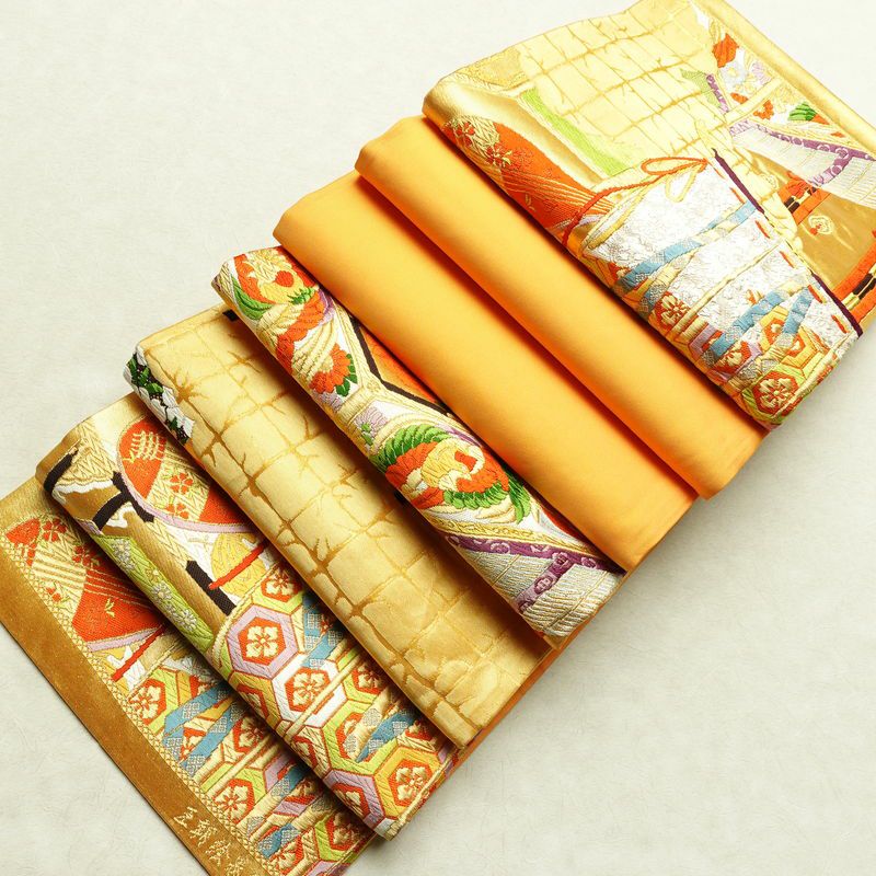 袋帯 王朝絵巻紋 六通柄 フォーマル用 正絹 古典柄 箔 金糸 銀糸 帯 橙_画像21