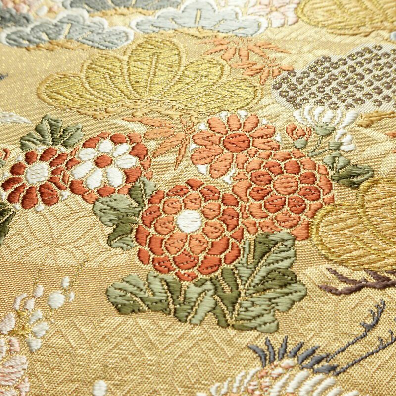 袋帯 六通柄 良品 フォーマル用 正絹 古典柄 金糸 帯 松 黄・黄土色_画像3