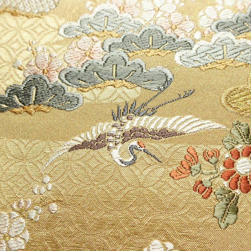 袋帯 六通柄 良品 フォーマル用 正絹 古典柄 金糸 帯 松 黄・黄土色_画像5