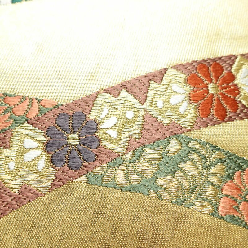 袋帯 六通柄 フォーマル用 正絹 松 菊 紅葉 古典柄 箔 帯 金・銀_画像4