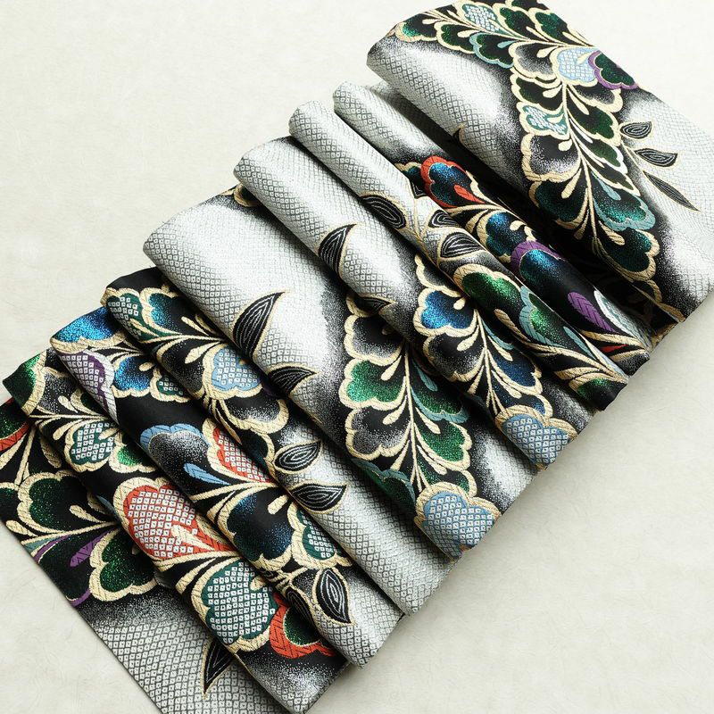 袋帯 全通柄 良品 振袖用 正絹 木の葉・植物柄 箔 金糸 帯 多色使い_画像20