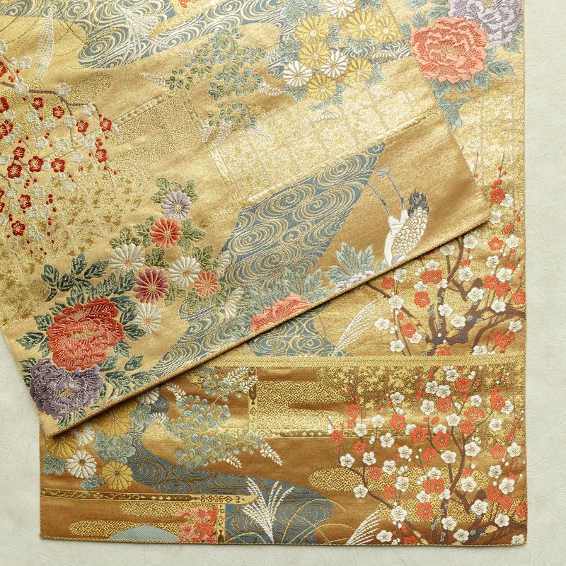 袋帯 本金箔 琳派春秋文 六通柄 良品 フォーマル用 正絹 古典柄 箔 金糸 帯 金・銀_画像13
