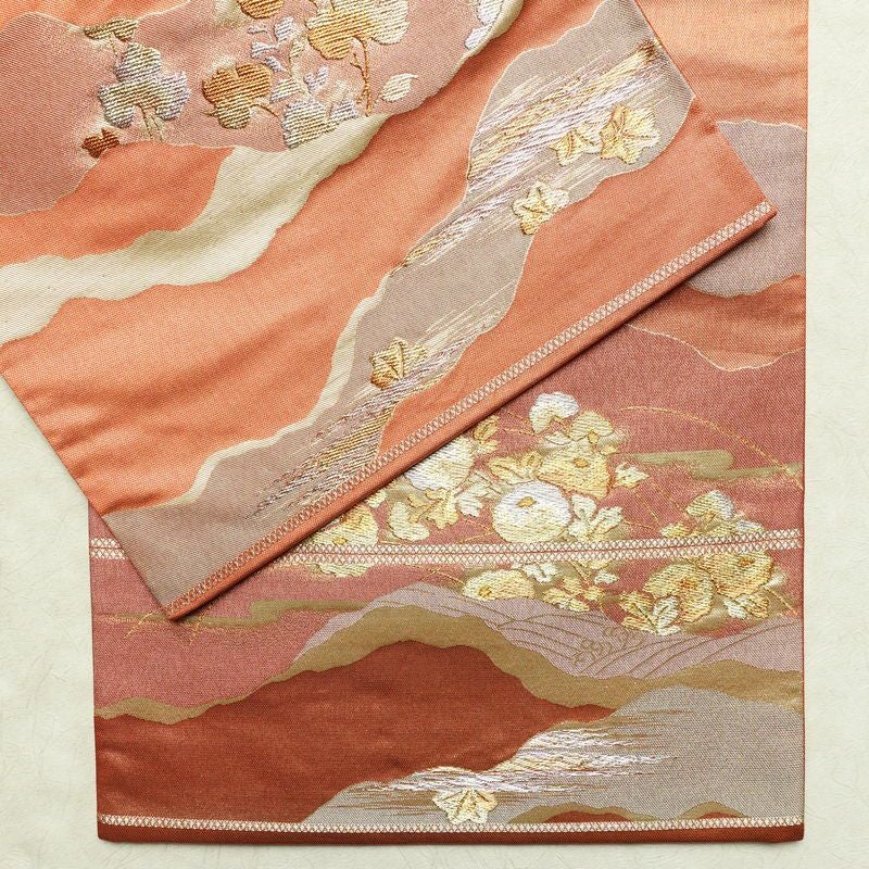 袋帯 秀宝錦彩文 六通柄 フォーマル用 正絹 古典柄 箔 金糸 帯 橙_画像13