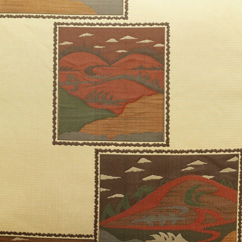 袋帯 六通柄 古今絵巻 紹巴帯 一般用 正絹 風景柄 帯 ベージュ_画像2