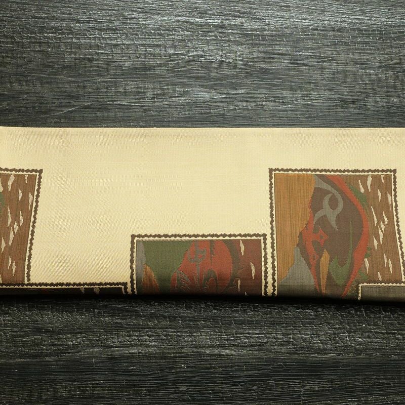 袋帯 六通柄 古今絵巻 紹巴帯 一般用 正絹 風景柄 帯 ベージュ_画像13