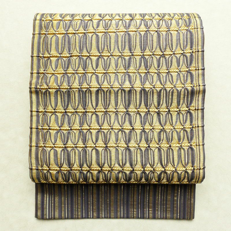 袋帯 特選工芸組み織袋帯 ひなや 太鼓柄 良品 フォーマル用 正絹 縞柄・線柄 金糸 帯 紫・藤色_画像1