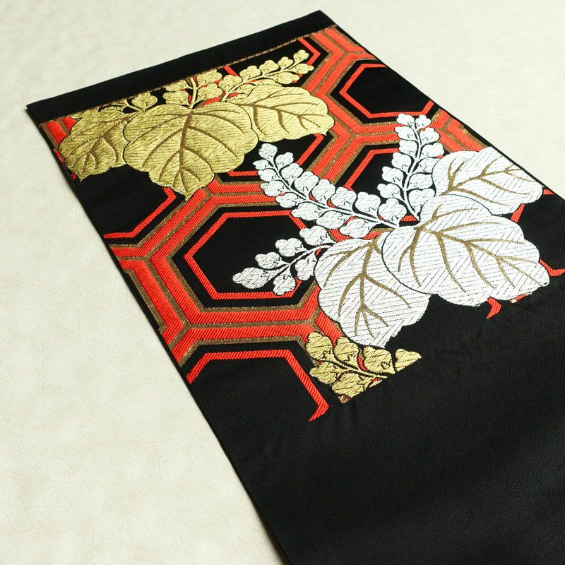 袋帯 未仕立て 六通柄 フォーマル用 正絹 亀甲 古典柄 帯 黒_画像17
