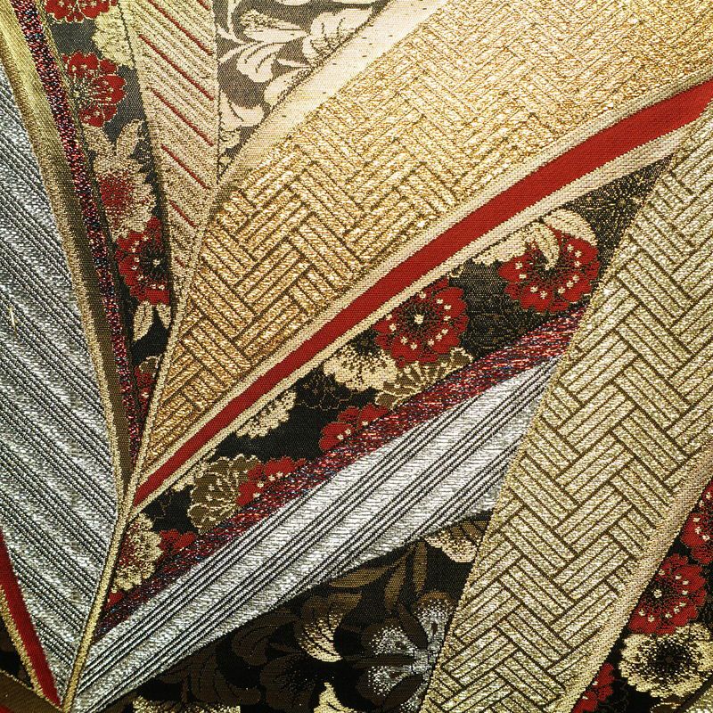 袋帯 線調花舞錦 六通柄 振袖用 正絹 古典柄 箔 金糸 銀糸 帯 黒_画像2