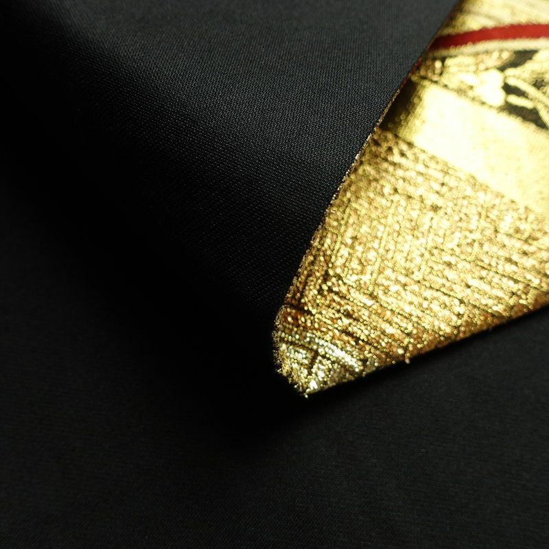 袋帯 線調花舞錦 六通柄 振袖用 正絹 古典柄 箔 金糸 銀糸 帯 黒_画像10