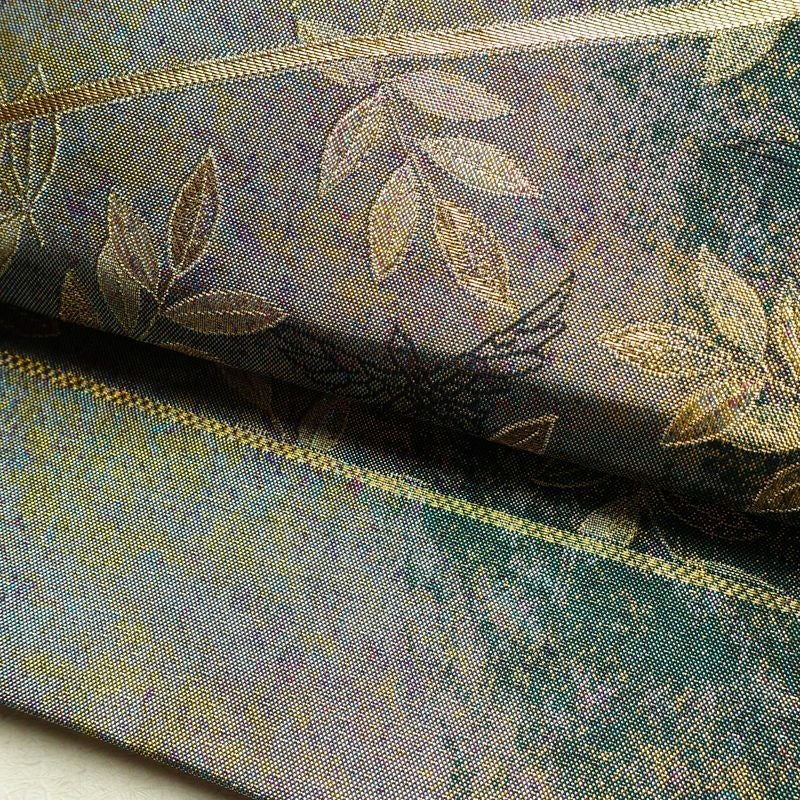 袋帯 六通柄 美品 フォーマル用 正絹 木の葉・植物柄 箔 金糸 銀糸 帯 多色使い_画像7