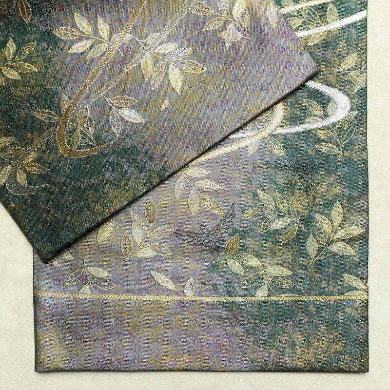 袋帯 六通柄 美品 フォーマル用 正絹 木の葉・植物柄 箔 金糸 銀糸 帯 多色使い_画像13