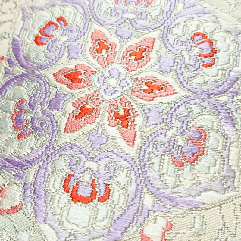 名古屋帯 太鼓柄 正絹 幾何学柄・抽象柄 名古屋仕立て 銀糸 帯 白_画像3