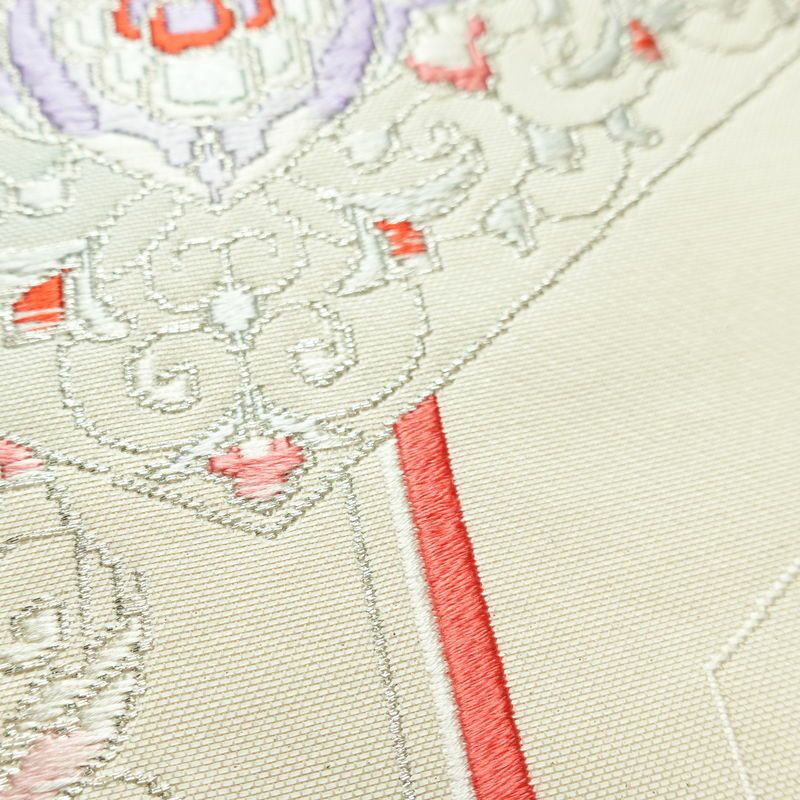 名古屋帯 太鼓柄 正絹 幾何学柄・抽象柄 名古屋仕立て 銀糸 帯 白_画像5