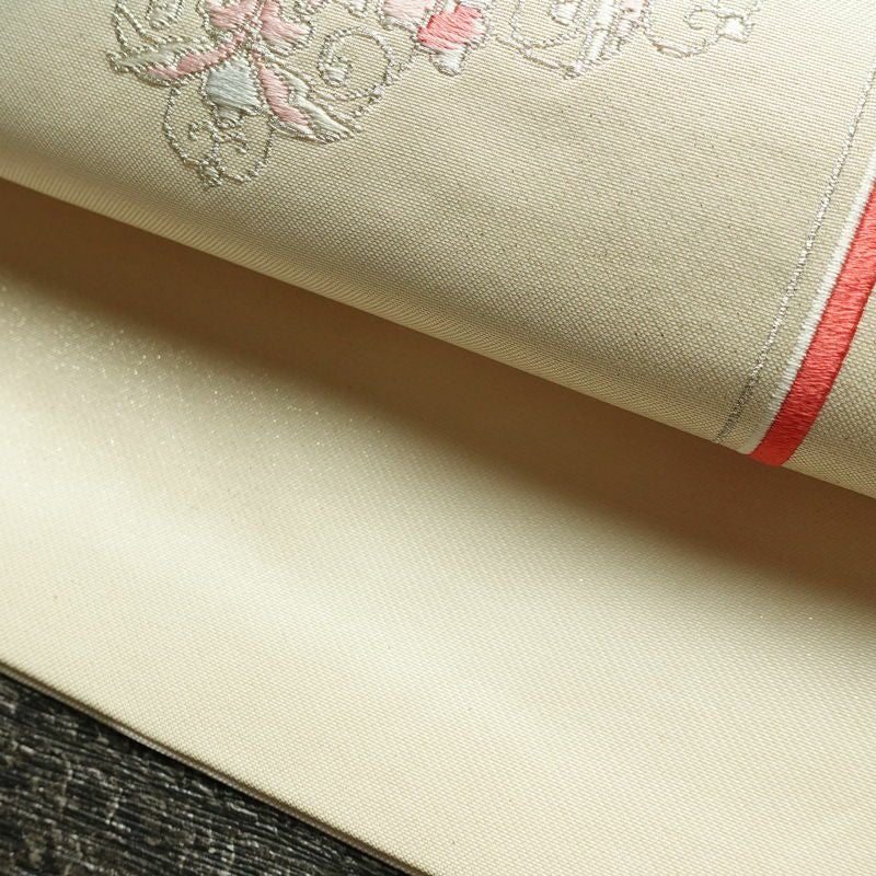 名古屋帯 太鼓柄 正絹 幾何学柄・抽象柄 名古屋仕立て 銀糸 帯 白_画像7