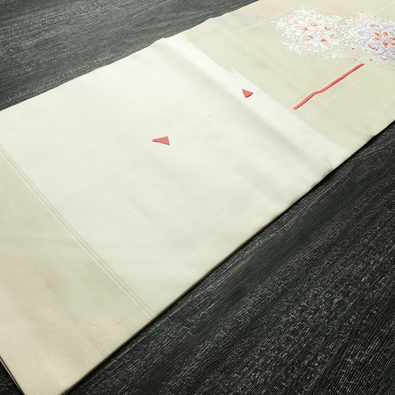 名古屋帯 太鼓柄 正絹 幾何学柄・抽象柄 名古屋仕立て 銀糸 帯 白_画像8