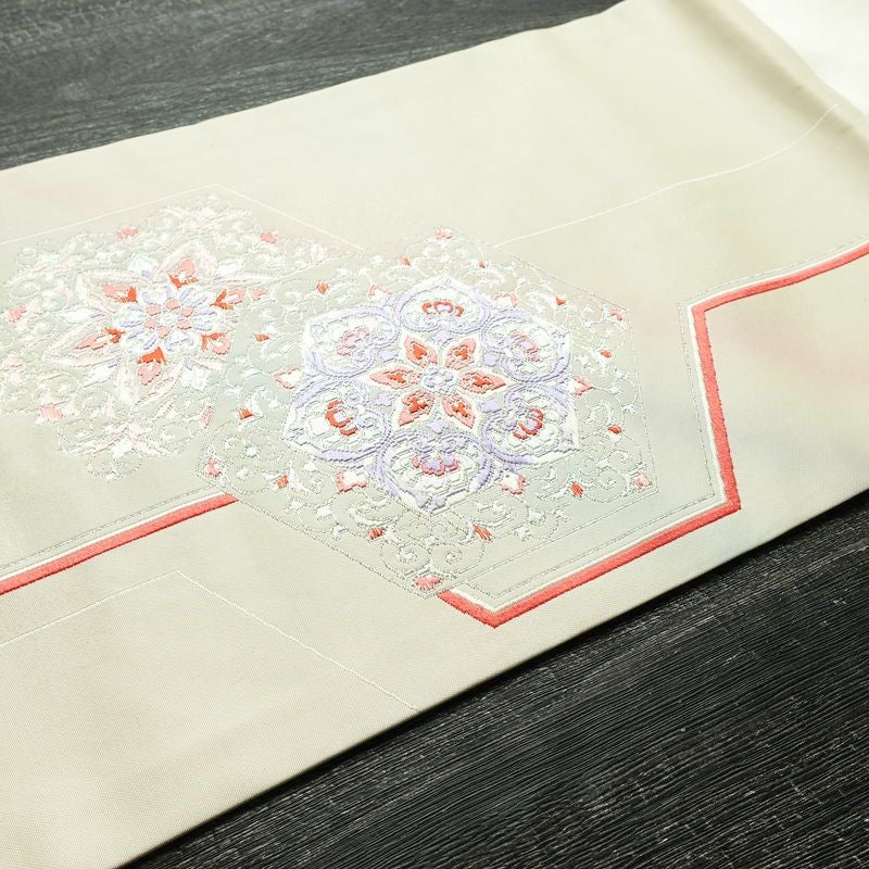 名古屋帯 太鼓柄 正絹 幾何学柄・抽象柄 名古屋仕立て 銀糸 帯 白_画像13