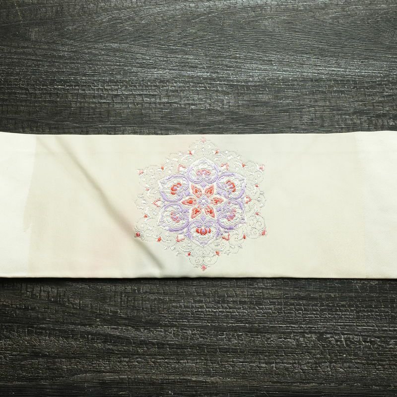 名古屋帯 太鼓柄 正絹 幾何学柄・抽象柄 名古屋仕立て 銀糸 帯 白_画像14