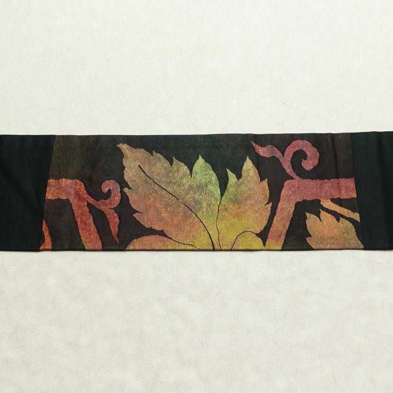 名古屋帯 太鼓柄 正絹 木の葉・植物柄 名古屋仕立て 帯 緑・うぐいす色_画像13