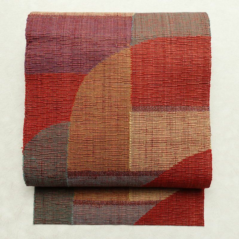 名古屋帯 六通柄 良品 正絹 幾何学柄・抽象柄 名古屋仕立て 帯 多色使い_画像1