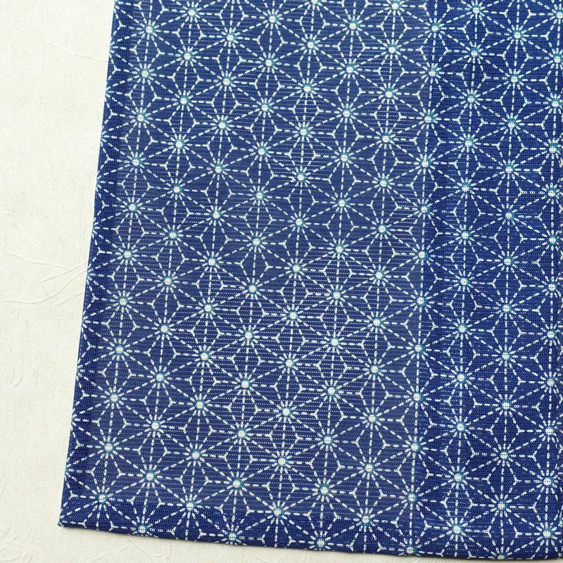盛夏 小紋 絽 良品 夏用 ポリエステル 麻の葉柄 単衣仕立て 身丈155.5cm 裄丈64.5cm 着物 青・紺_画像12