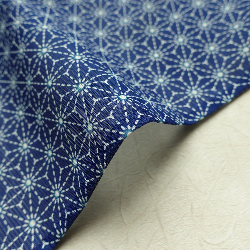 盛夏 小紋 絽 良品 夏用 ポリエステル 麻の葉柄 単衣仕立て 身丈155.5cm 裄丈64.5cm 着物 青・紺_画像20