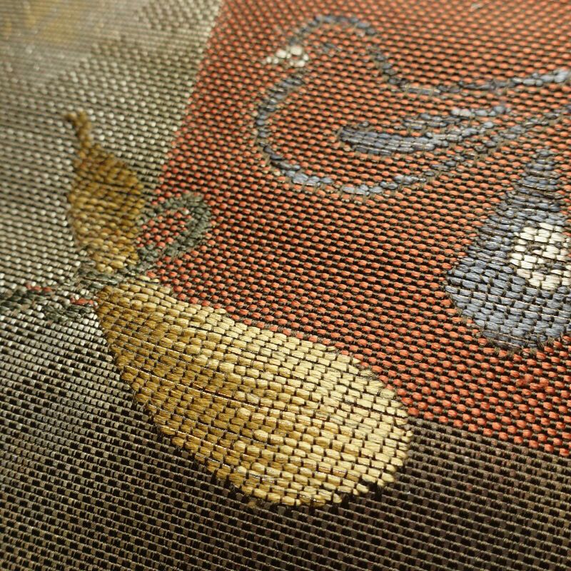 名古屋帯 六通柄 正絹 名古屋仕立て 箔 カーキ 帯 緑・うぐいす色 古典柄_画像3