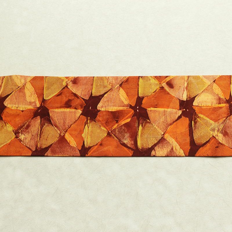 名古屋帯 全通柄 良品 正絹 幾何学柄・抽象柄 名古屋仕立て 帯 橙_画像14