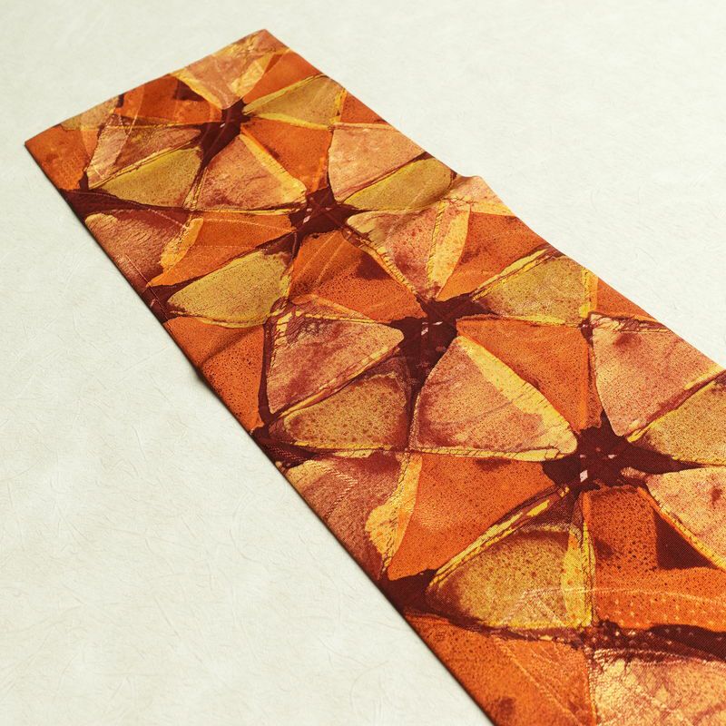 名古屋帯 全通柄 良品 正絹 幾何学柄・抽象柄 名古屋仕立て 帯 橙_画像15