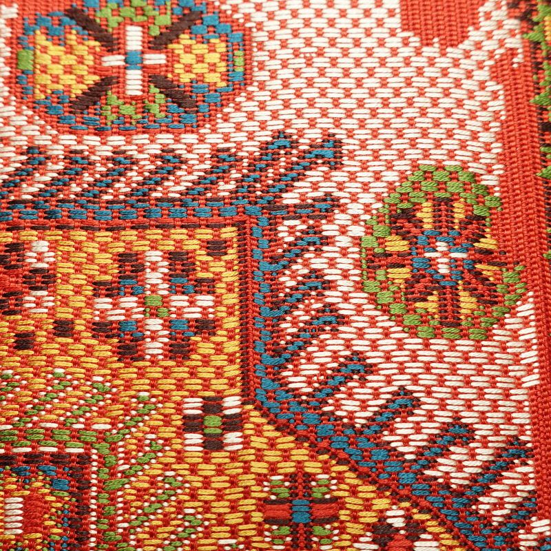 名古屋帯 六通柄 美品 正絹 幾何学柄・抽象柄 名古屋仕立て 帯 赤・朱_画像4