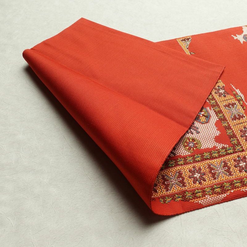 名古屋帯 六通柄 美品 正絹 幾何学柄・抽象柄 名古屋仕立て 帯 赤・朱_画像10