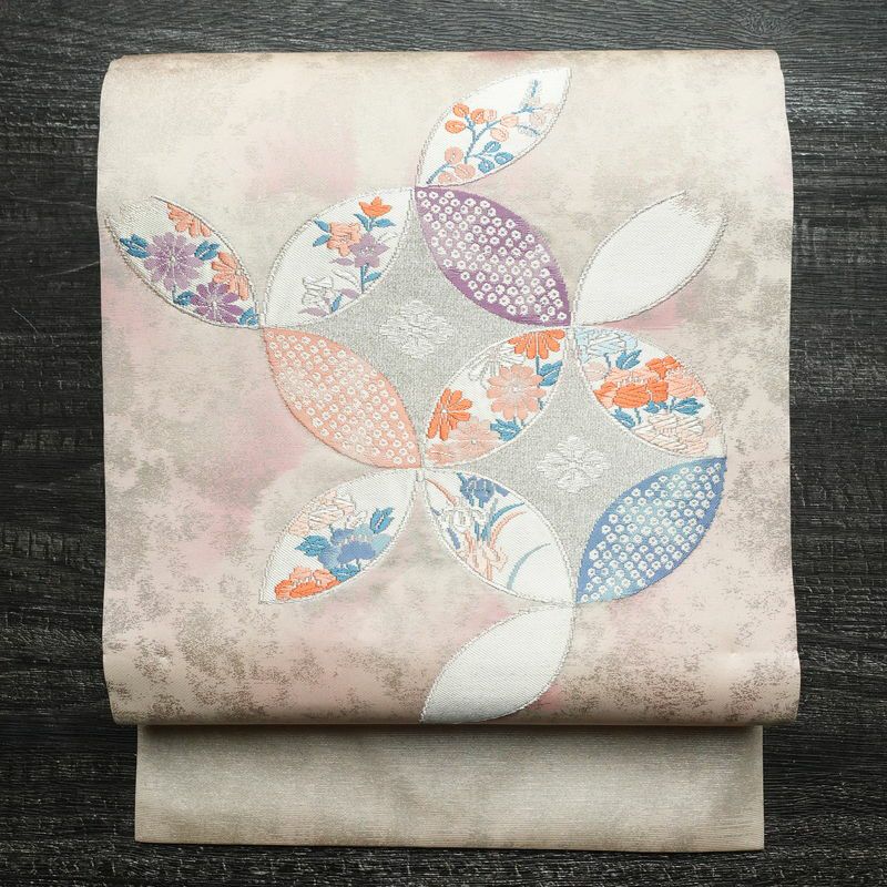 名古屋帯 太鼓柄 正絹 古典柄 名古屋仕立て 箔 帯 ピンク_画像1