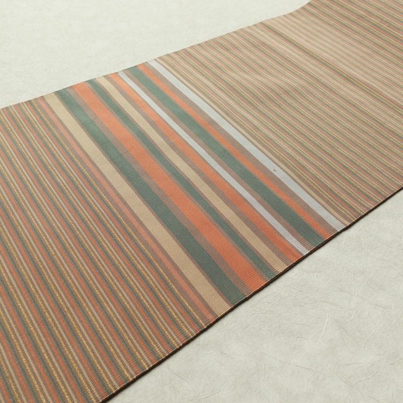 名古屋帯 六通柄 正絹 縞柄・線柄 松葉仕立て 帯 小豆・エンジ_画像11