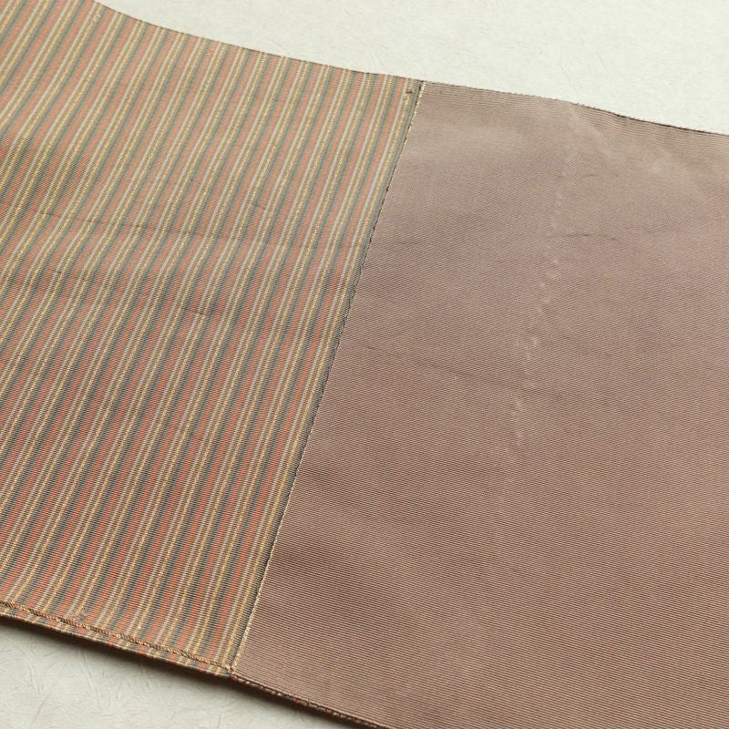 名古屋帯 六通柄 正絹 縞柄・線柄 松葉仕立て 帯 小豆・エンジ_画像14