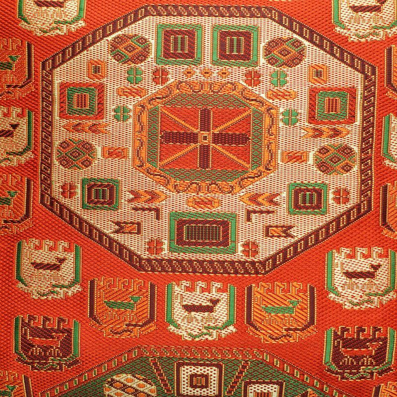 名古屋帯 六通柄 良品 正絹 幾何学柄・抽象柄 名古屋仕立て 帯 橙_画像2