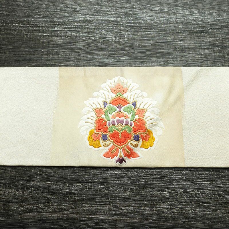 名古屋帯 太鼓柄 良品 正絹 幾何学柄・抽象柄 名古屋仕立て 箔 金糸 なごや帯 帯 白_画像13