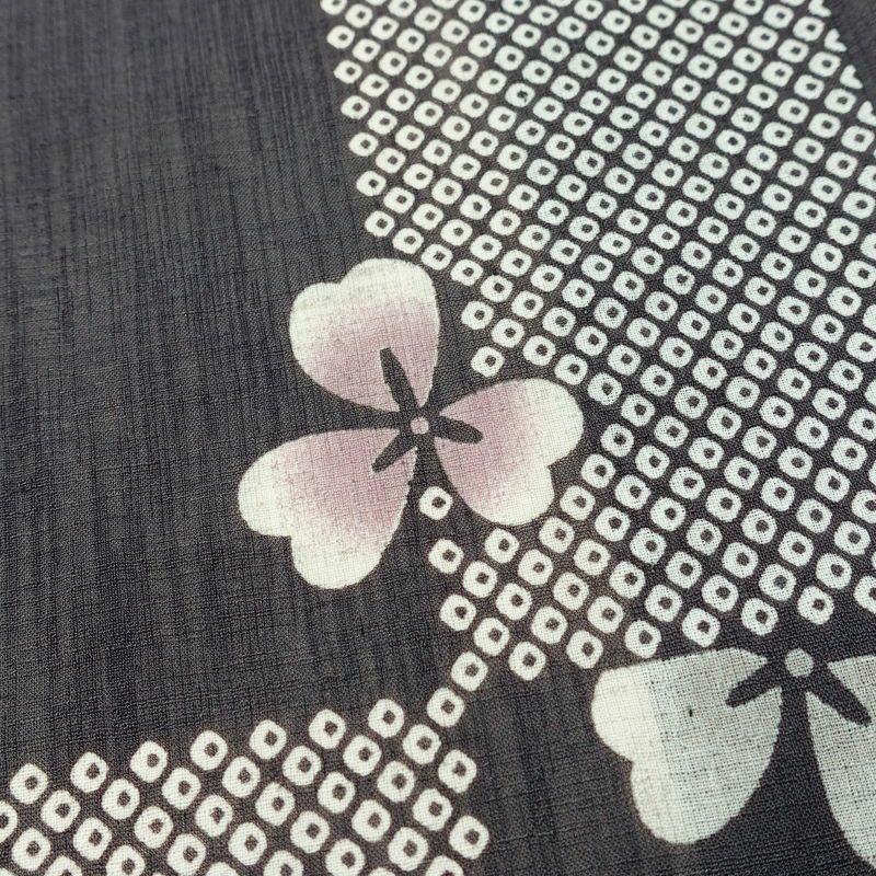 盛夏 小紋 ポリエステル チェック・格子柄 単衣仕立て 身丈151cm 裄丈65.5cm 桜 市松 鹿の子 着物 グレー_画像7