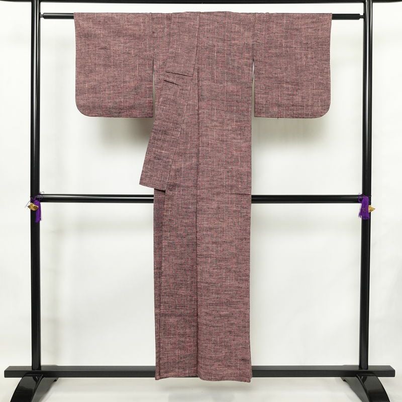 単衣 紬 紬着物 良品 正絹 その他の柄 単衣仕立て 身丈151.5cm 裄丈64cm シンプル 着物 紬地 カジュアル 紫・藤色_画像2