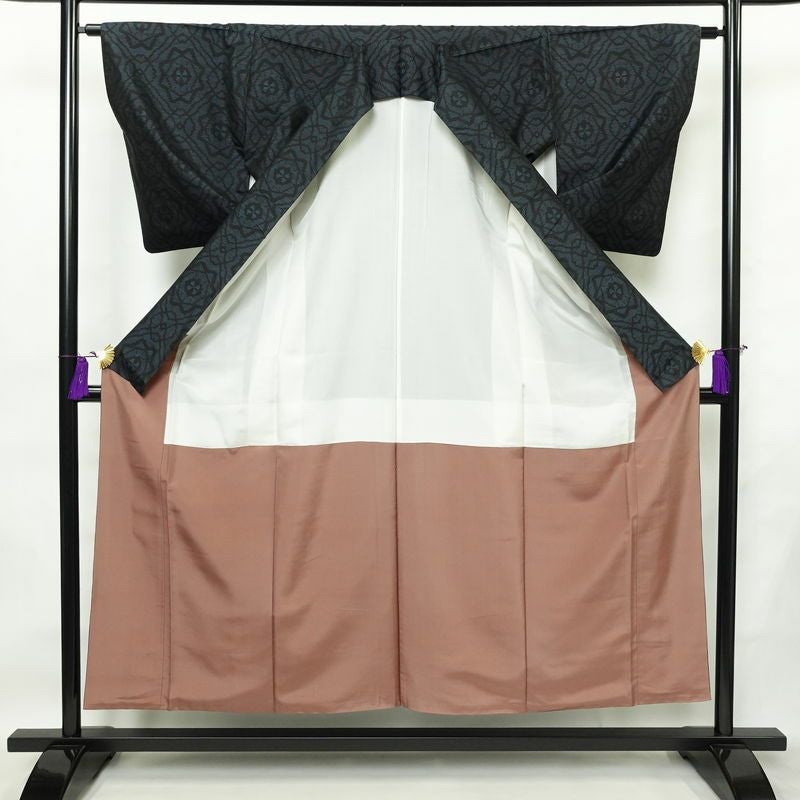 大島紬 証紙なし 正絹 幾何学柄・抽象柄 袷仕立て 身丈153.5cm 裄丈63cm 着物 青・紺_画像3