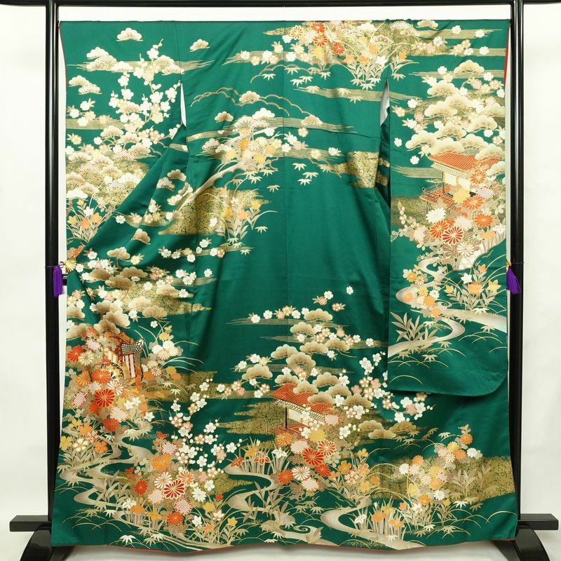 振袖 良品 金駒刺繍 正絹 古典柄 袷仕立て 身丈166.5cm 裄丈66.5cm