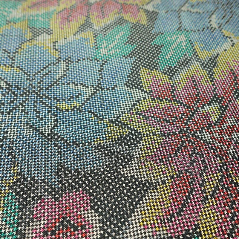 大島紬 証紙なし 正絹 花柄 袷仕立て 身丈162cm 裄丈66.5cm 着物 グレー_画像8