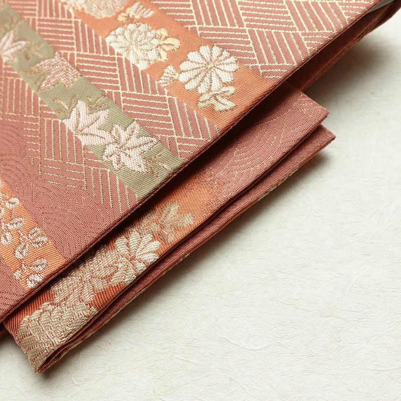 作り帯 名古屋帯 なごや帯 六通柄 美品 正絹 古典柄 金糸 帯 くすみピンク ピンク_画像7
