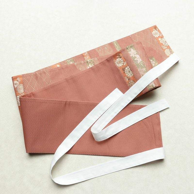 作り帯 名古屋帯 なごや帯 六通柄 美品 正絹 古典柄 金糸 帯 くすみピンク ピンク_画像12