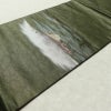 名古屋帯 なごや帯 太鼓柄 美品 正絹 風景柄 名古屋仕立て 金通し 舟 釣り シンプル 未使用品 帯 緑・うぐいす色_画像11