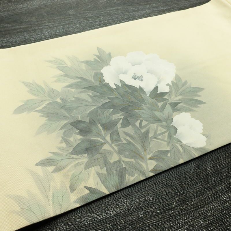 名古屋帯 なごや帯 太鼓柄 正絹 花柄 名古屋仕立て 金彩 帯 手描き クリーム_画像11