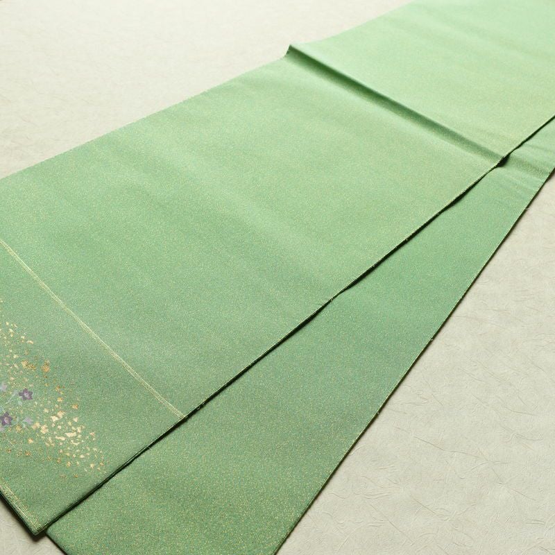 袋帯 つづれ織 太鼓柄 美品 フォーマル用 正絹 人物・動物柄 箔 帯 入学式 卒業式 パステルカラー 金通し 緑・うぐいす色_画像10
